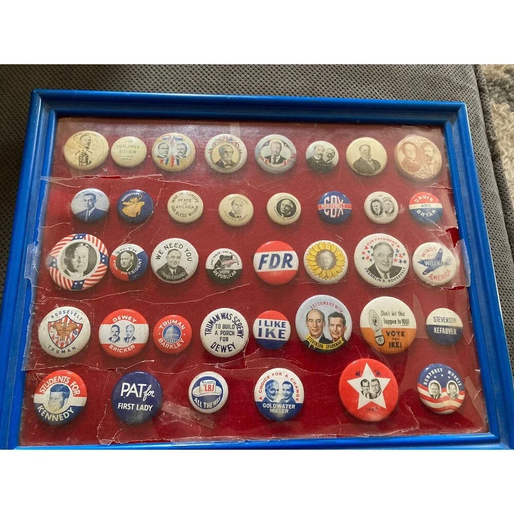 Vintage Lot President Political Campaign Pin Buttons 38 Framed Reproduction 1972 - Picture 2 of 6